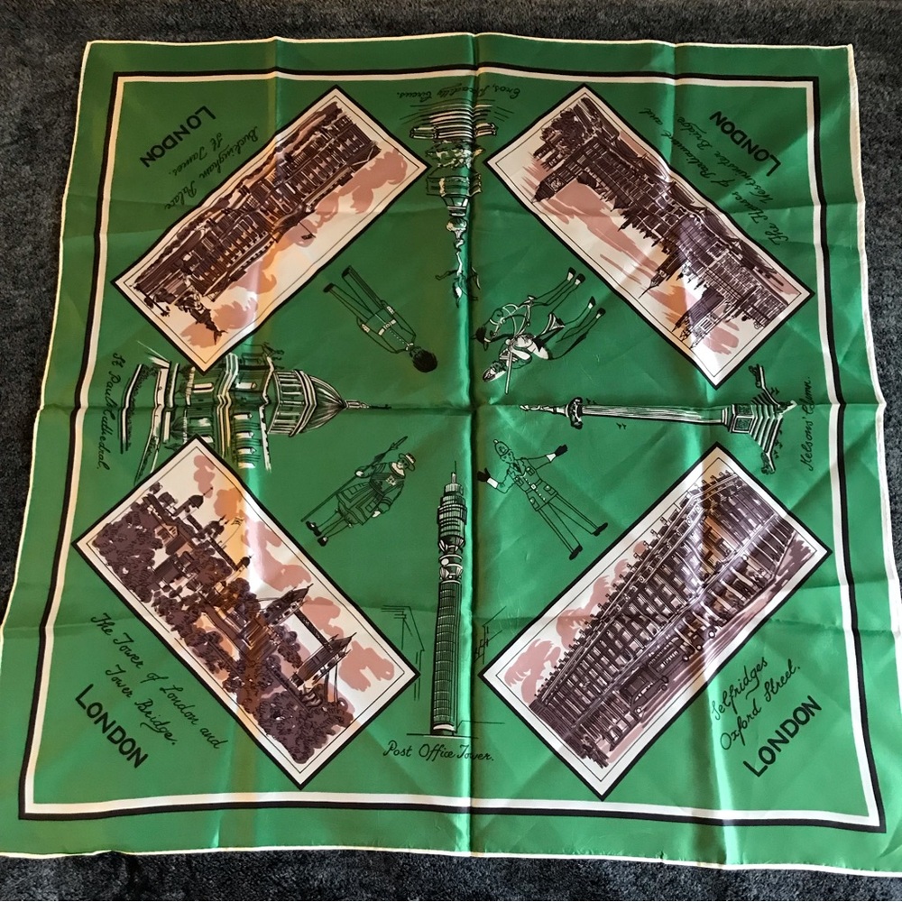 Vintage Green Satin Square Scarf